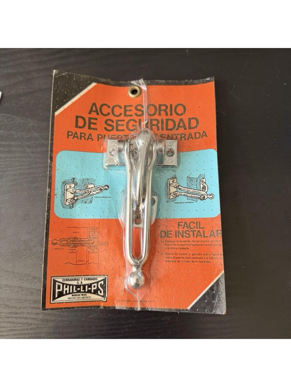 NIP Vintage PHIL-LI-PS Mexico Swing Bar Door Guard NOS Original Retro Packaging